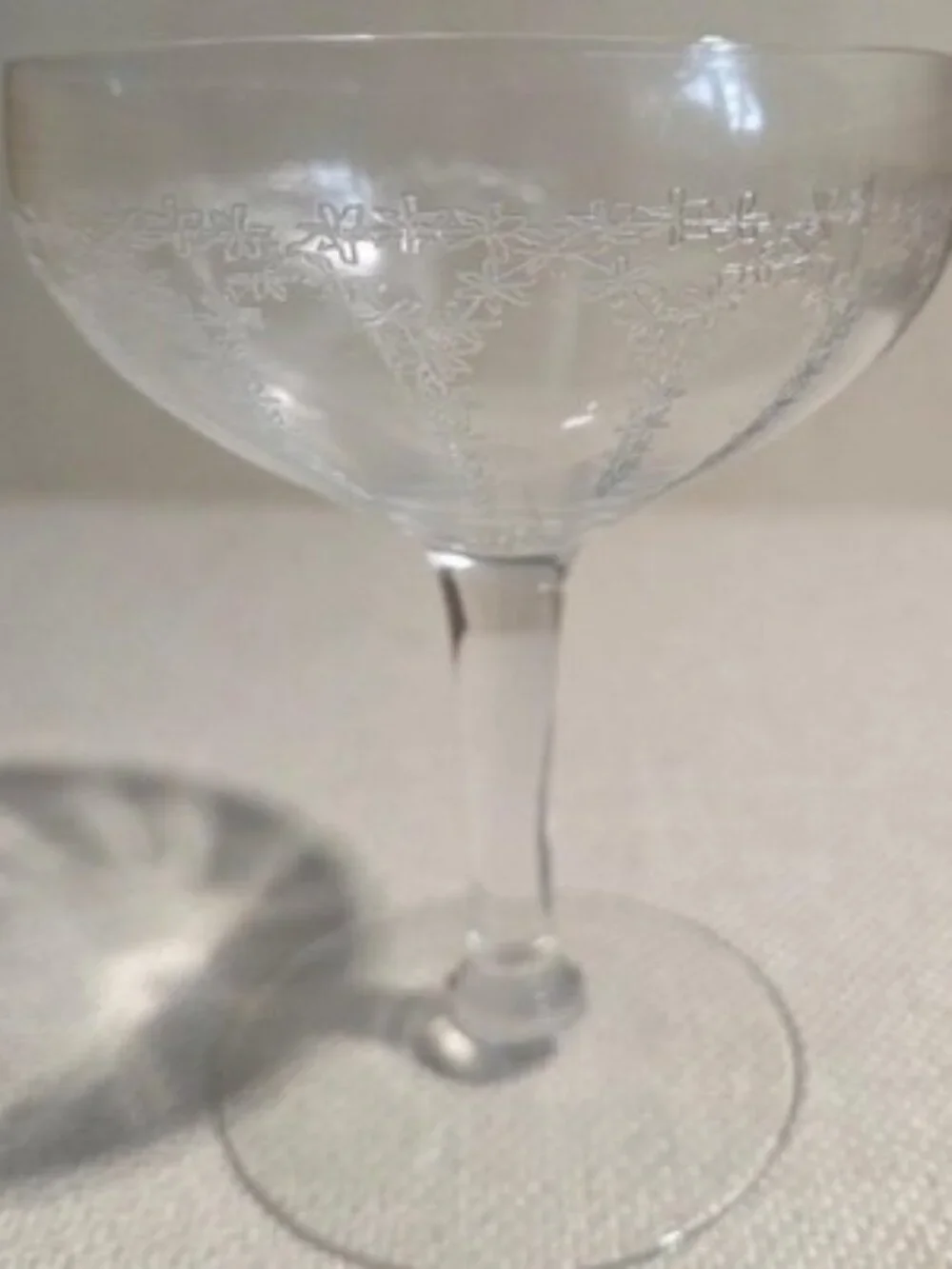 Set of 11 Vintage 1920s Fry Glass DE103 Etched Crystal Champagne Coupes 7761